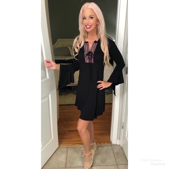 LAST 1! 💕Stunning Black Jersey Knit Peasant Dress - Picture 4 of 4